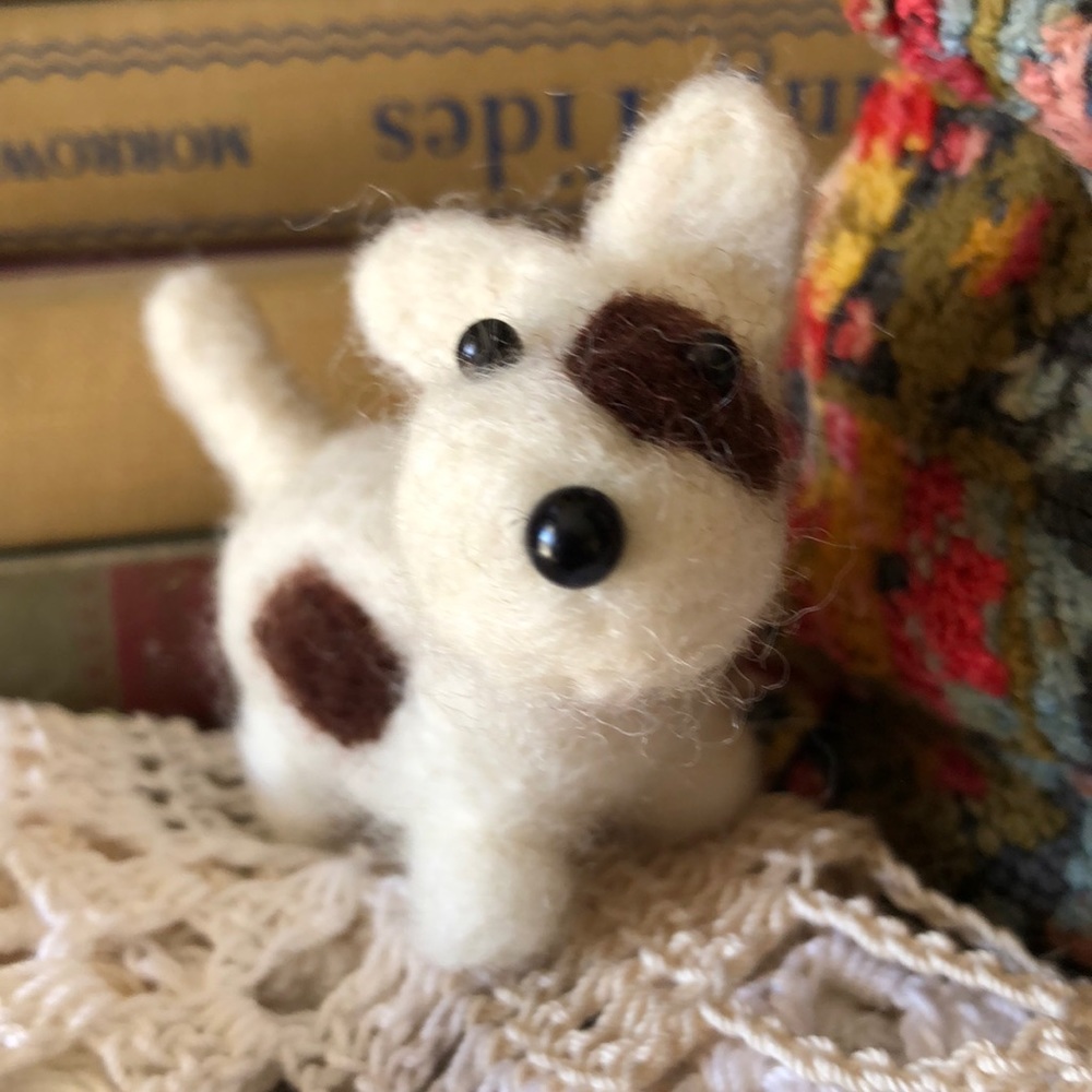 Handmade needle felted dog red collar sweet gift collectable treasure